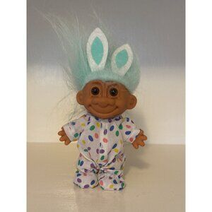 Russ Troll Doll With Mint Hair & Bunny Ears Wearing Polka Dot Pajamas Easter